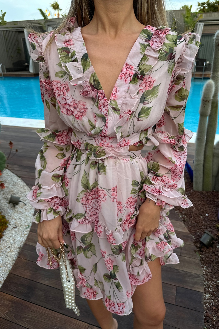 Pembe Sırt Detay Elbise ATE6160 - EYYO