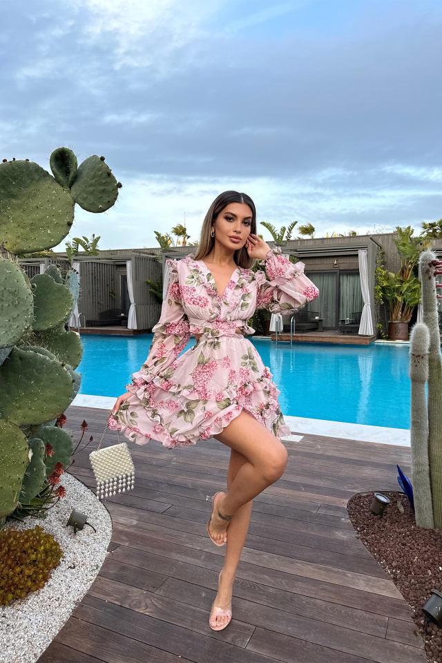Pembe Sırt Detay Elbise ATE6160 - 5