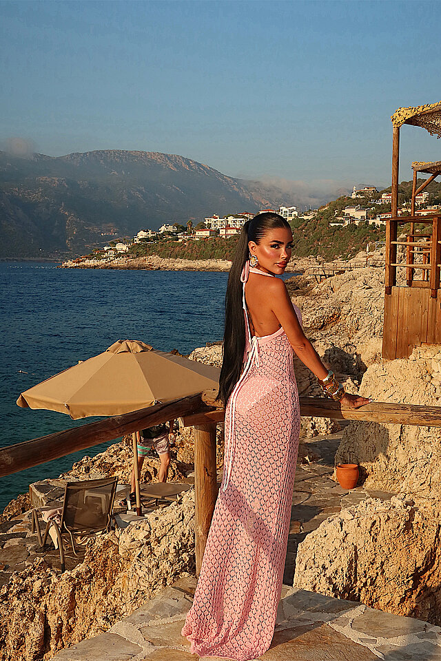 Pembe Sırt Detay Triko Elbise ATE-5568 - 4