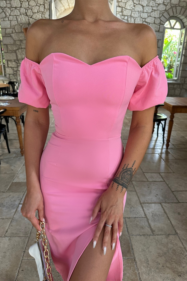 Pembe Sırtı Bağcık Detay Bağlamalı Elbise ATE7576 - EYYO