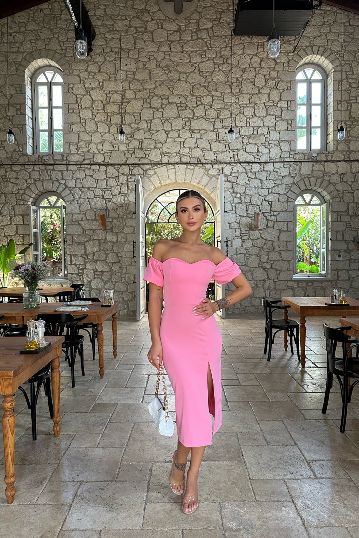 Pembe Sırtı Bağcık Detay Bağlamalı Elbise ATE7576 - EYYO