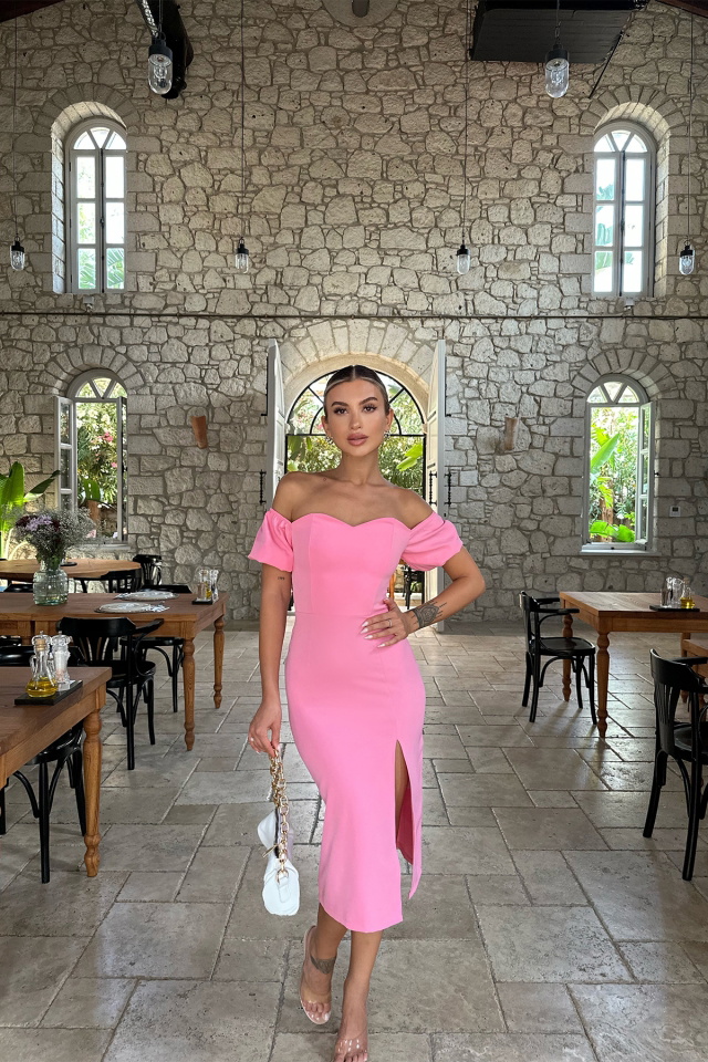 Pembe Sırtı Bağcık Detay Bağlamalı Elbise ATE7576 - 4