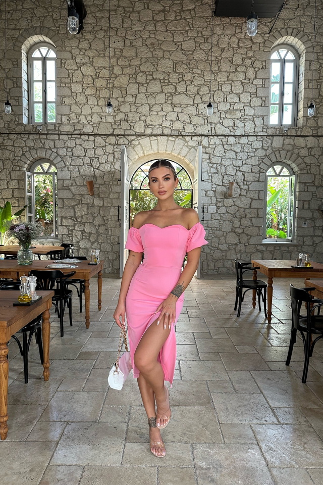 Pembe Sırtı Bağcık Detay Bağlamalı Elbise ATE7576 - 5