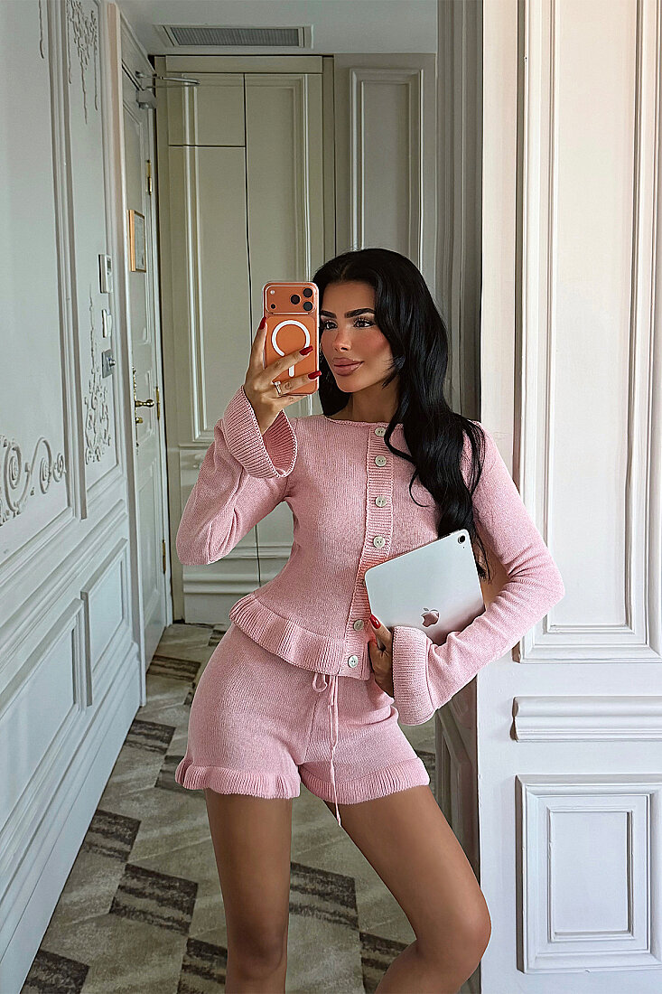 Pembe Soft Knit Takım