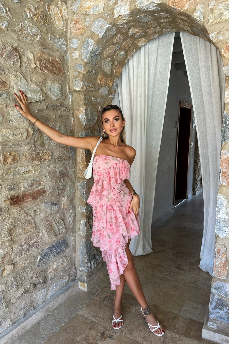 Pembe Straplez Mini Elbise ATE8078 - EYYO