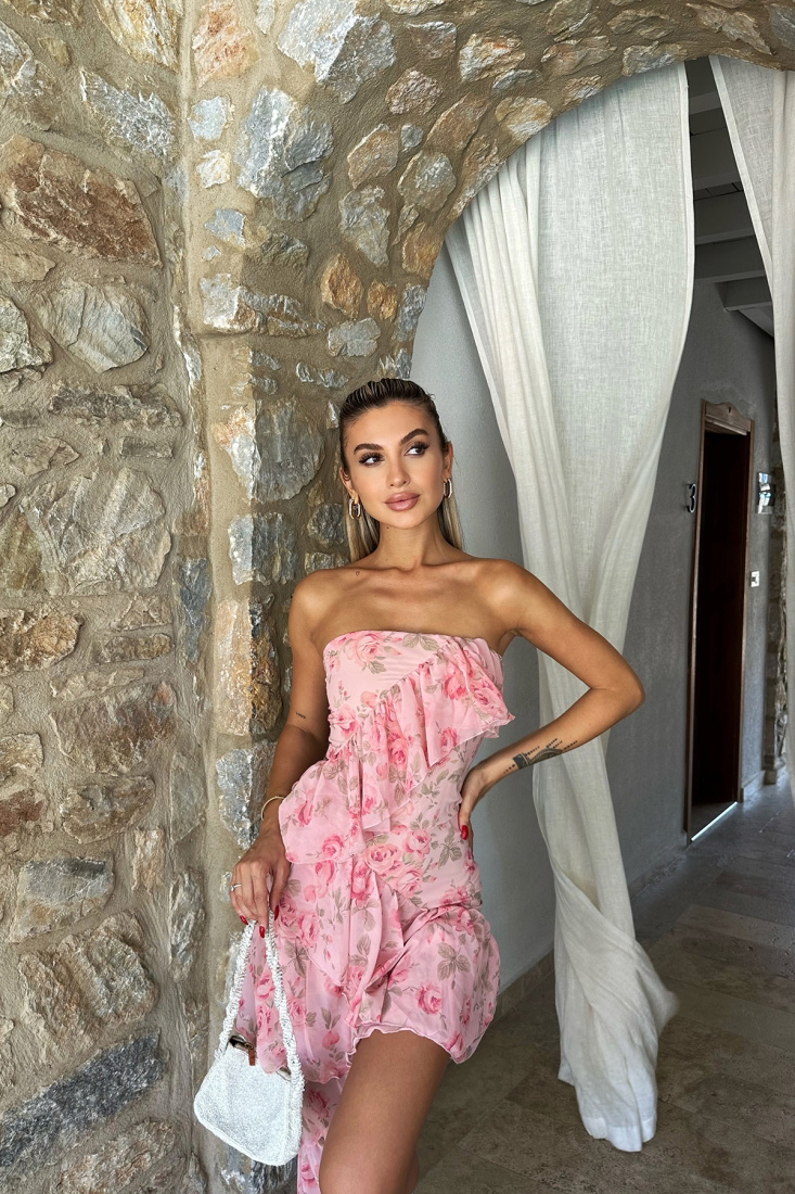 Pembe Straplez Mini Elbise ATE8078 - EYYO