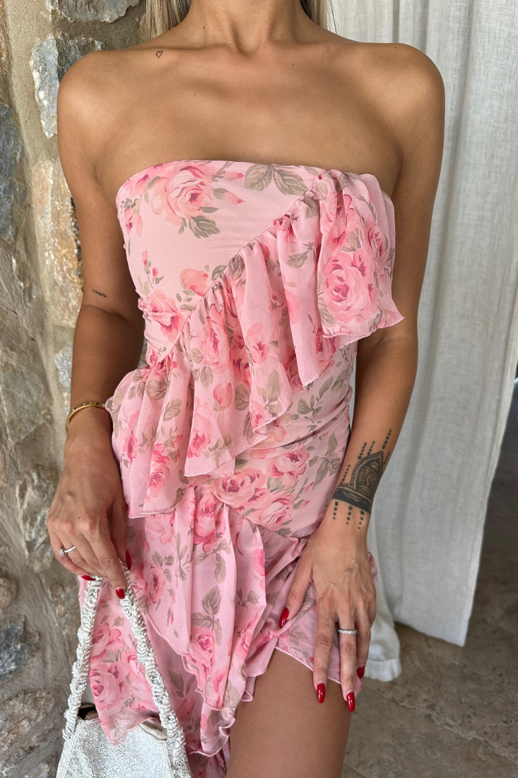 Pembe Straplez Mini Elbise ATE8078 - EYYO