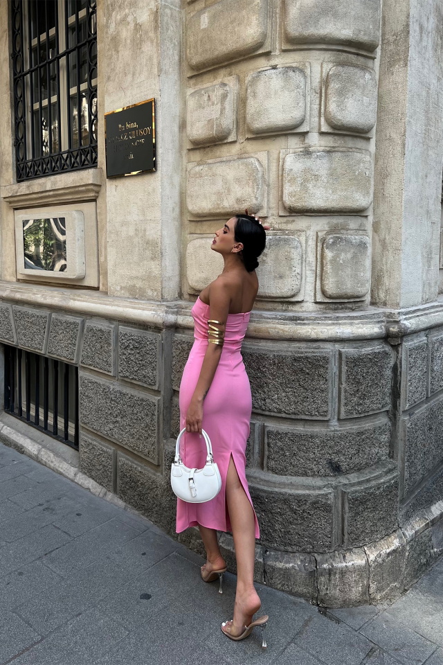 Pembe Straplez Uzun Elbise ATE7171 - 4