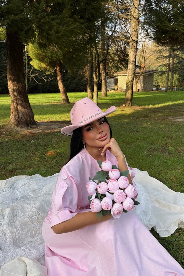 Pembe Taş Detay Kovboy Şapka ATE-1841 - 1