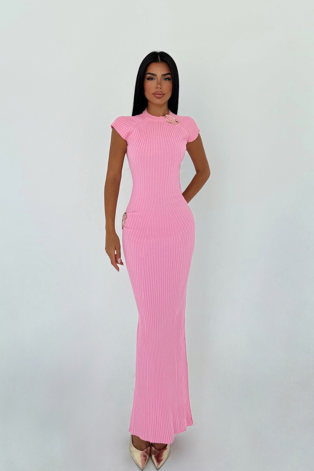 Pembe Triko Uzun Elbise ATE-3365 
