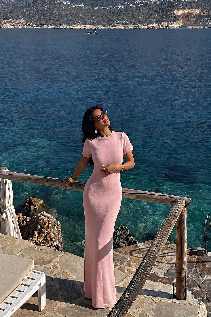 Pembe Triko Uzun Elbise ATE-5565 - EYYO