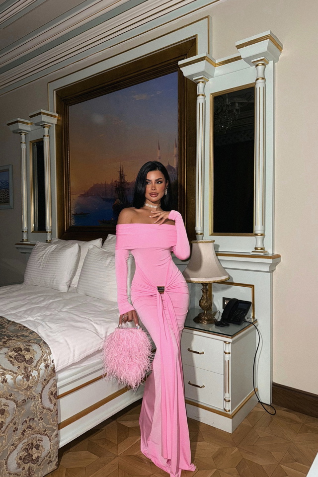 Pembe Fallon Uzun Elbise ATE-2185