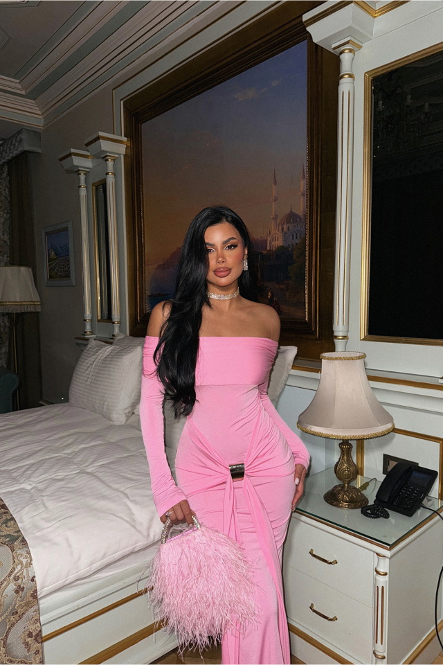 Pembe Fallon Uzun Elbise ATE-2185 - 5