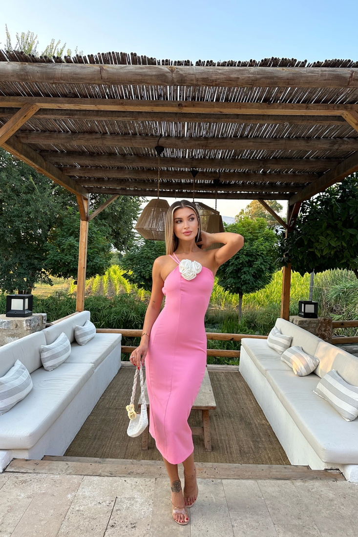 Pembe Yırtmaç Detay Elbise ATE8043 - EYYO