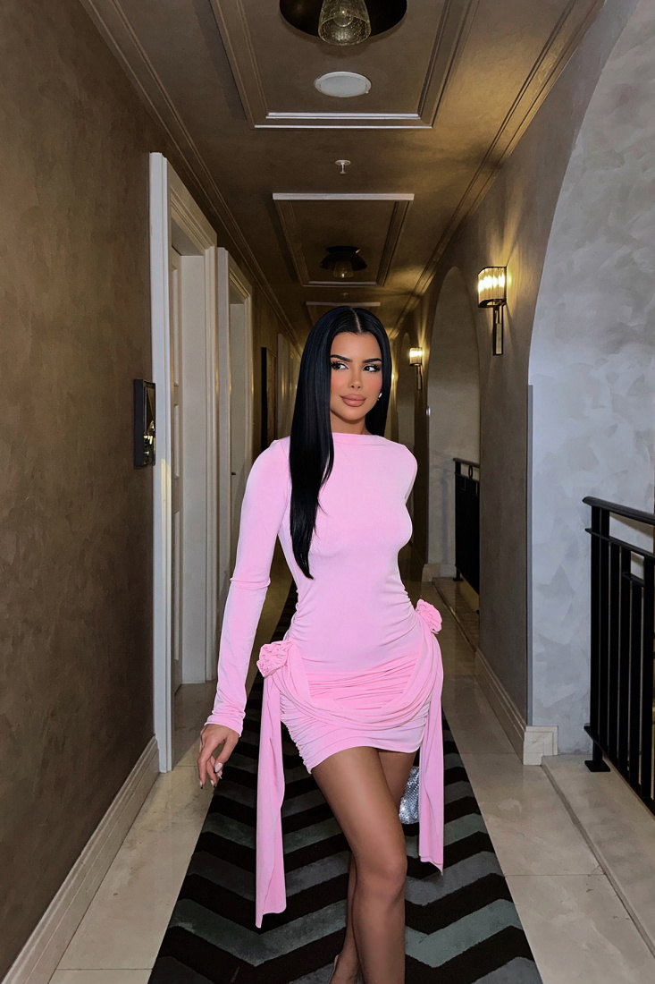 LAILA Pembe Tasarım Elbise ATE8464 - EYYO