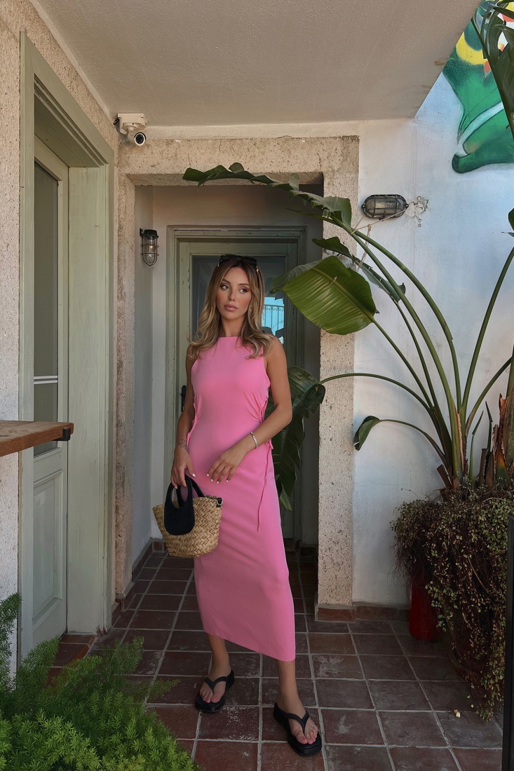 Pink Both Side Laced Maxi Dress ATE1834 - DEPPOT