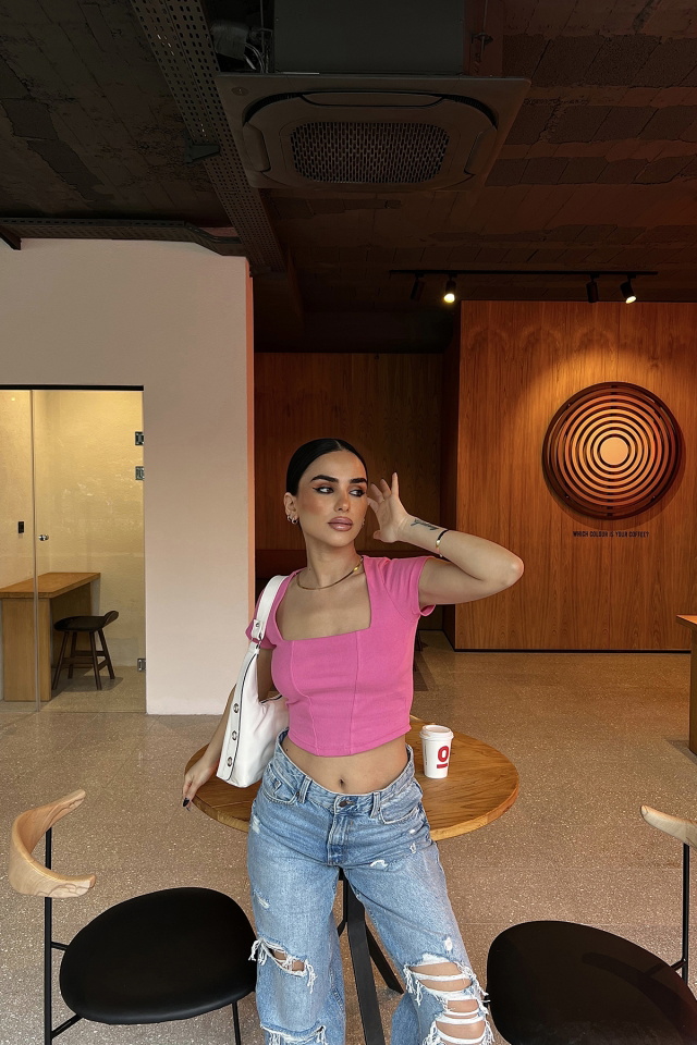Pink Square Collar Crop Top ATE4351 - 3
