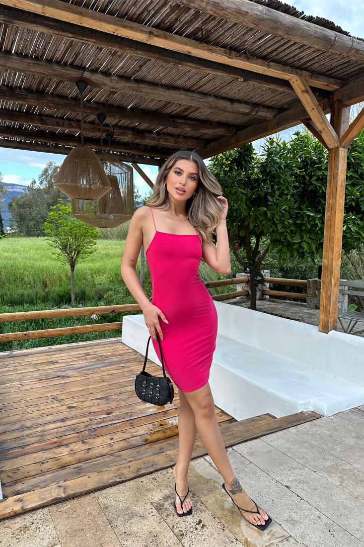 Pink Thin Strapped Mini Dress ATE6463 - EYYO