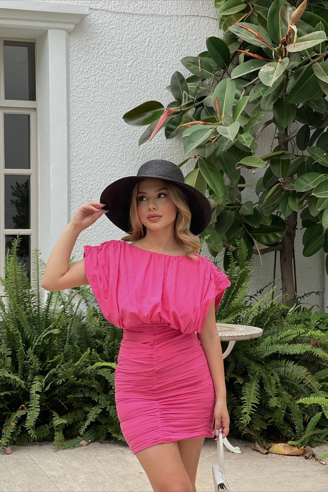Pink Front Gathered Mini Dress ATE1543 - 1