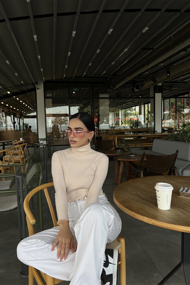 Pudra Boğazlı Triko Kazak ATE3494 - 1