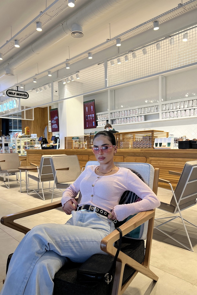 Pudra Önü Düğmeli Crop Top ATE4739 