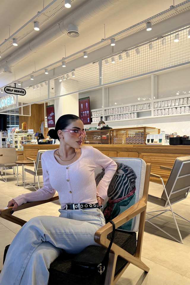 Pudra Önü Düğmeli Crop Top ATE4739 - 3
