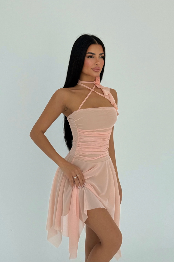 Pudra Delilah Mini Tül Elbise ATE-2401 - EYYO