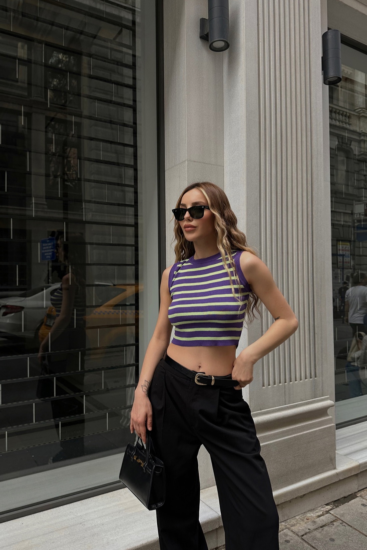 Purple Lined Crop Top ATE6888 - EYYO