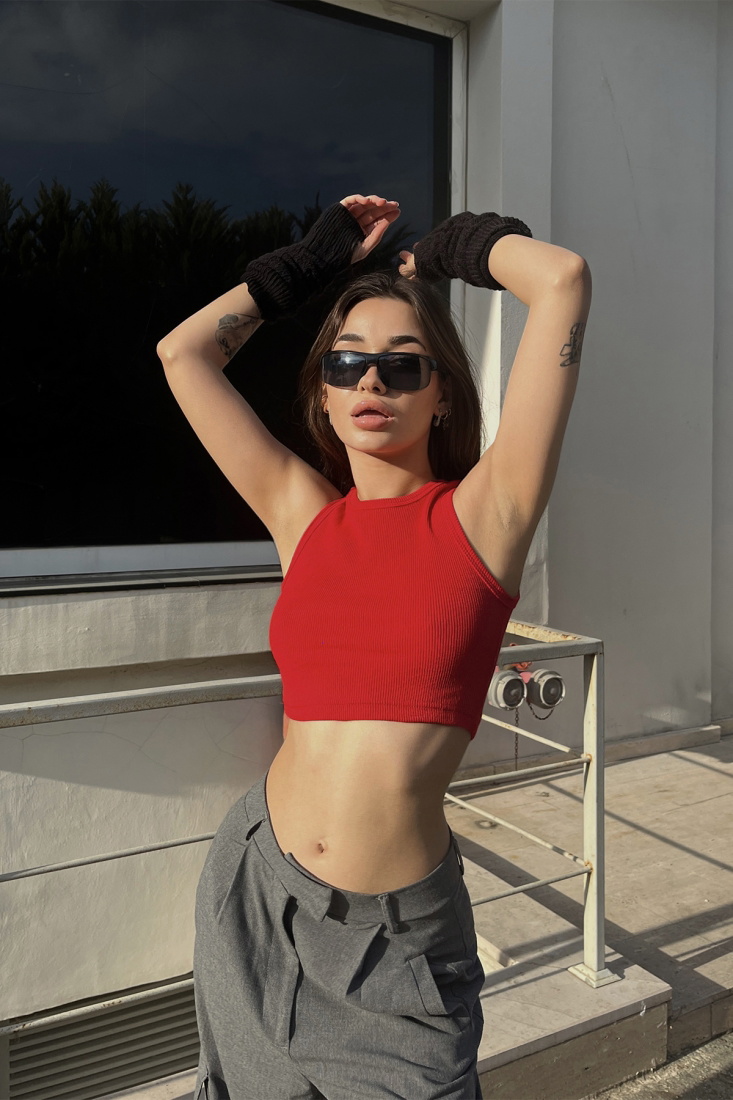 Red Basic Crop Top ATE6490 - 