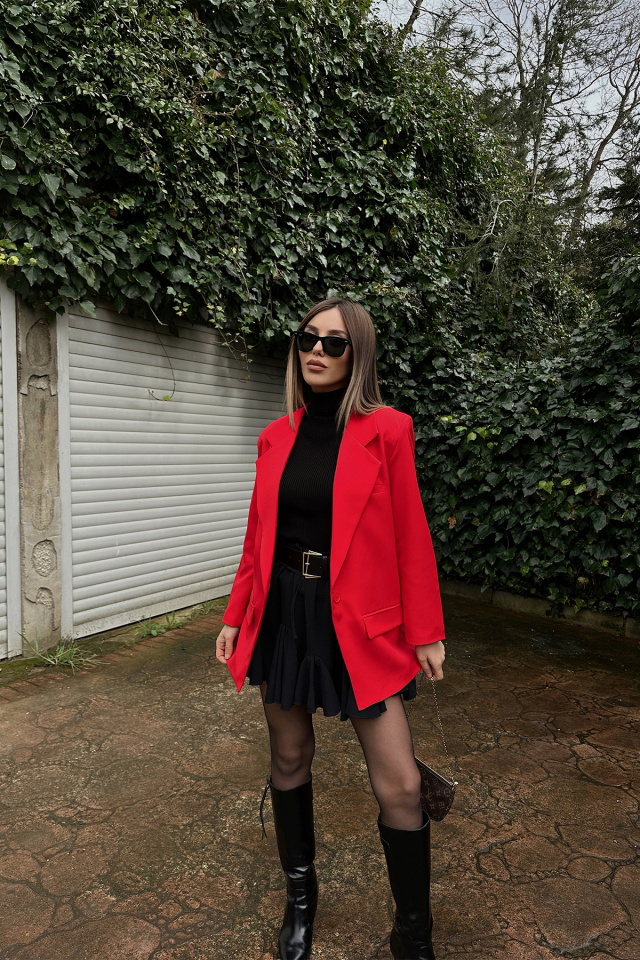 Red Double Breasted Collar Jacket ATE4781 