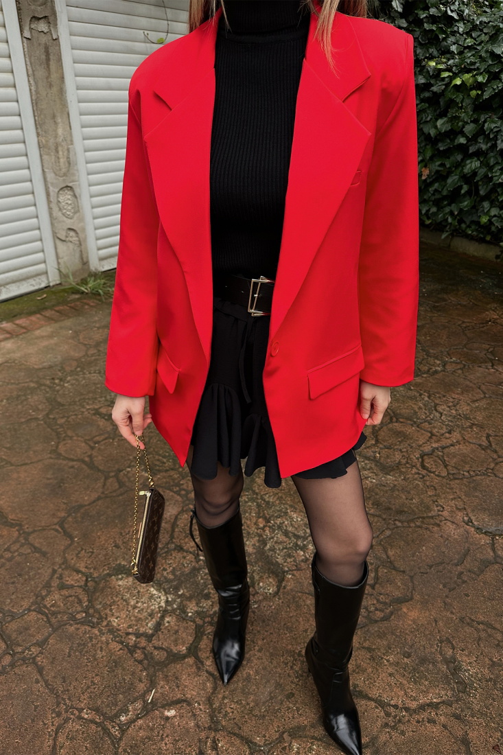 Red Double Breasted Collar Jacket ATE4781 - EYYO
