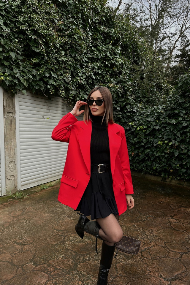 Red Double Breasted Collar Jacket ATE4781 - 3