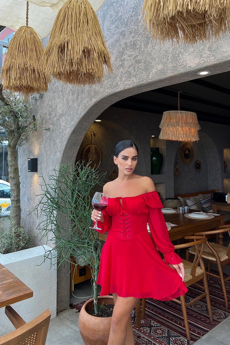 Red Front Laced Mini Dress ATE1904 - SEVENDAY