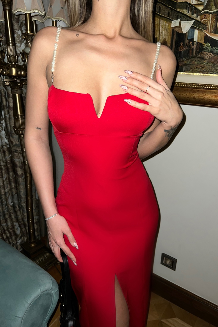 Red Front Slit Long Dress ATE4297 - EYYO