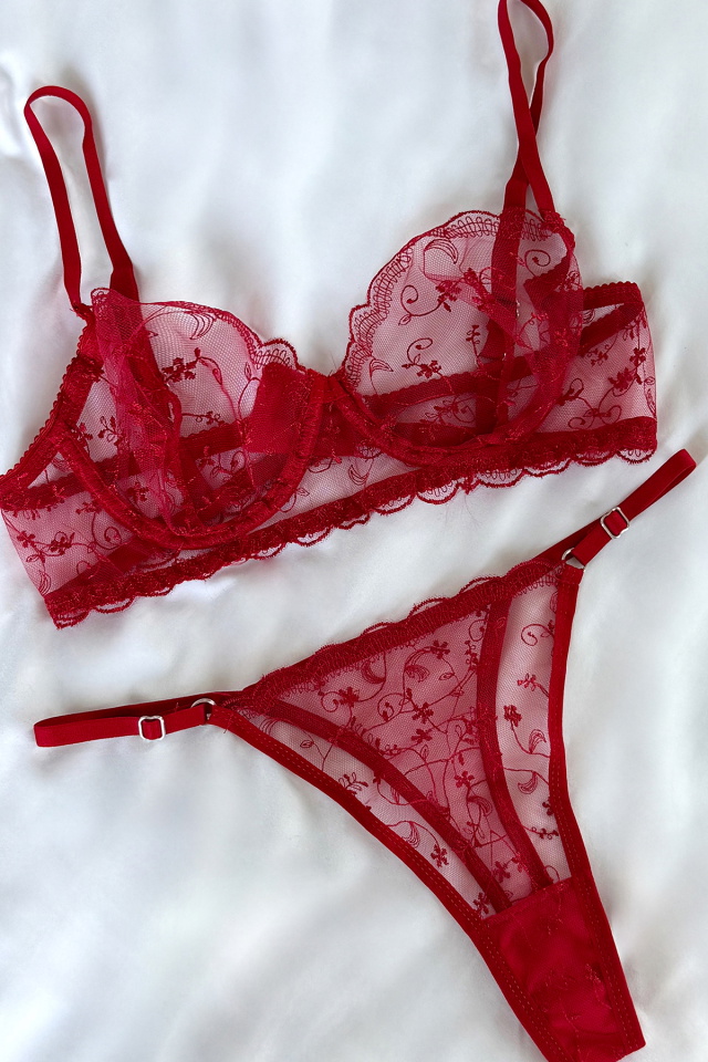 Red Lace Detail Lingerie ATE-2874 