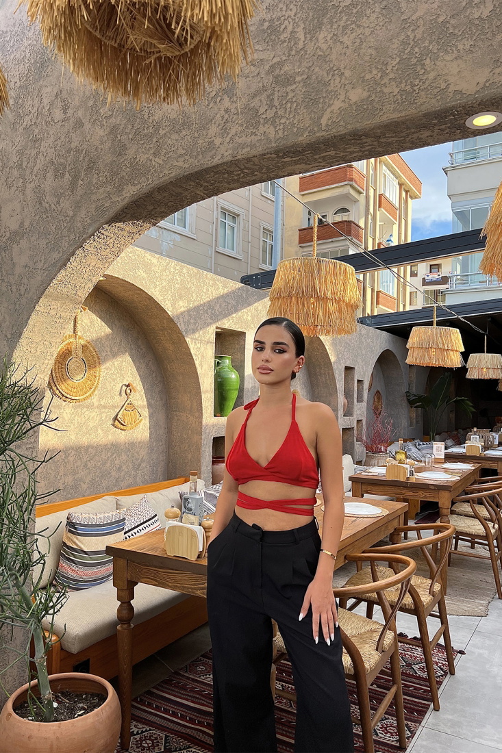 Red Laced Crop Top ATE1993 - DEPPOT