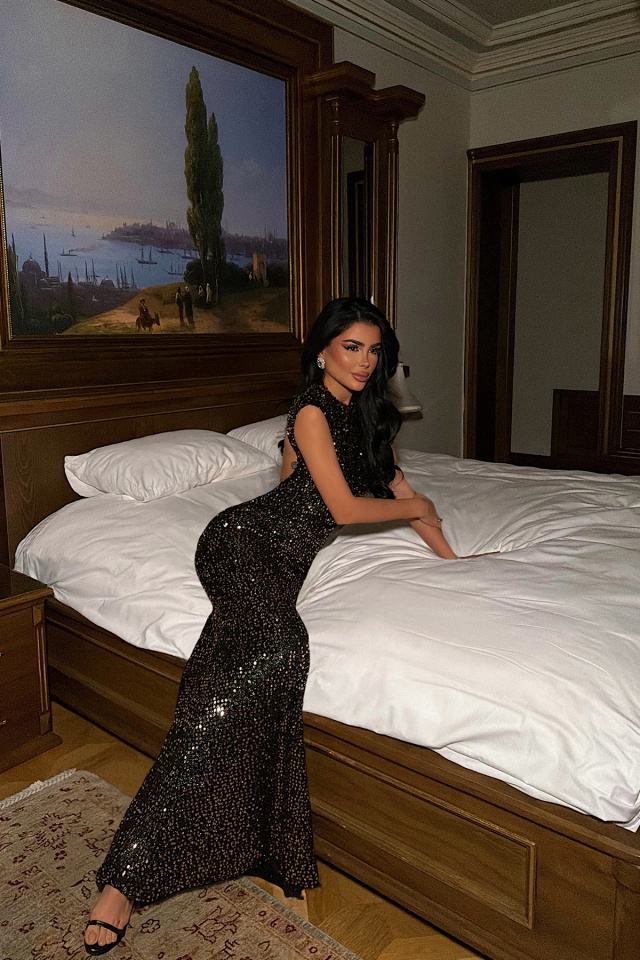 Rose Gold Pul Detay Uzun Elbise ATE-4468 - 1