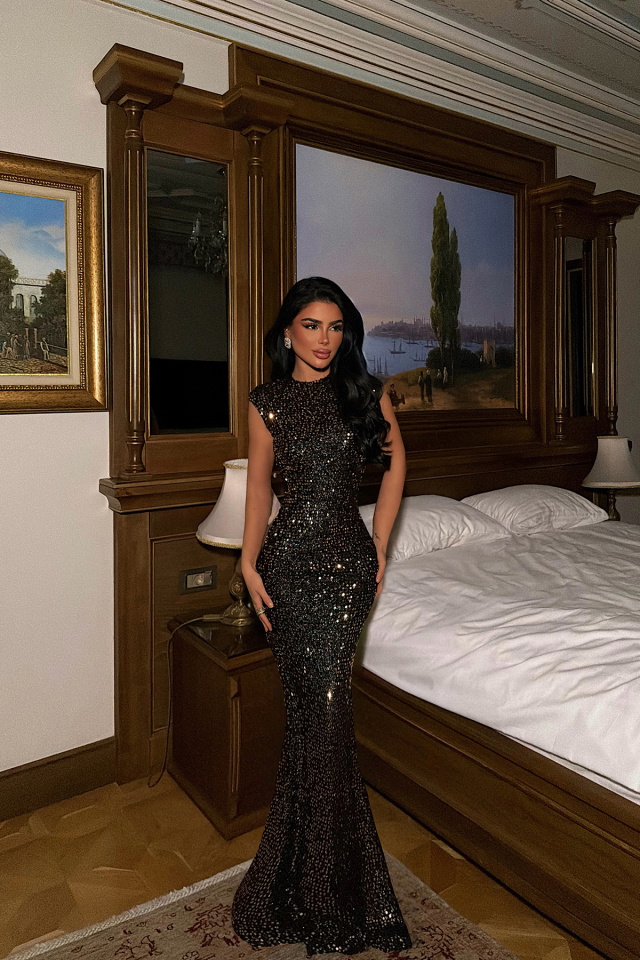 Rose Gold Pul Detay Uzun Elbise ATE-4468 - 2