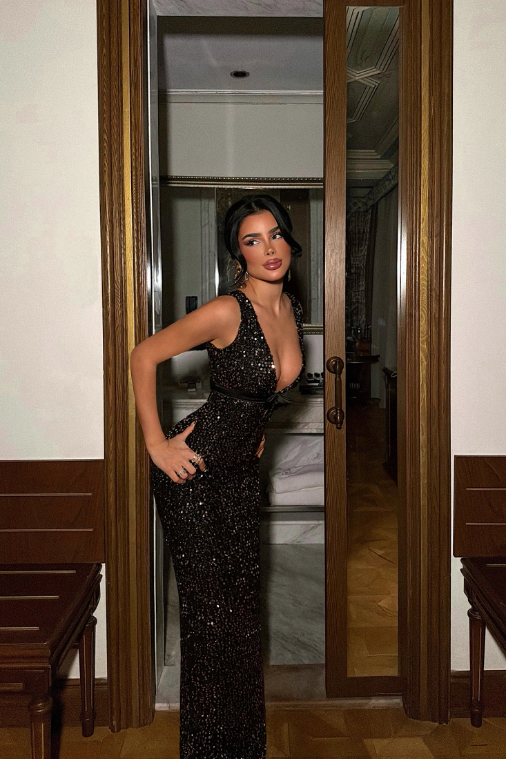 Rose Gold Loretta Uzun Payetli Elbise ATE-4550 - EYYO