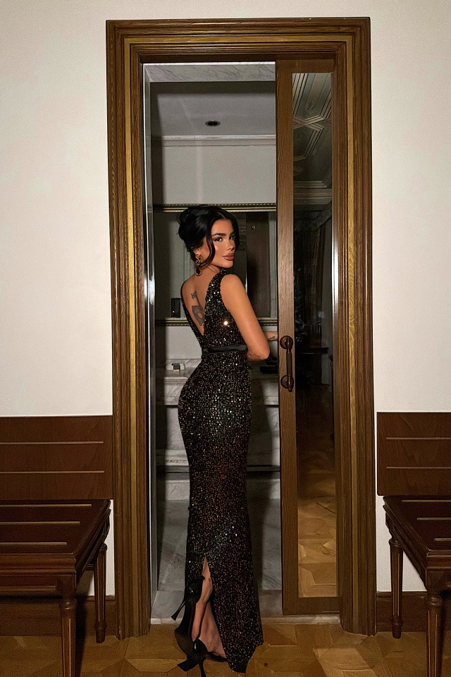 Rose Gold Loretta Uzun Payetli Elbise ATE-4550 - 4