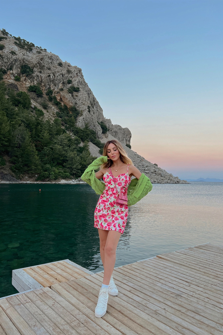 Rose Pattern Mini Dress ATE1567 - DEPPOT