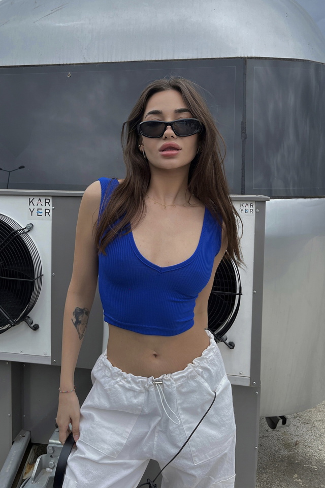 Saks Askılı Basic Crop Top ATE6486 - 1