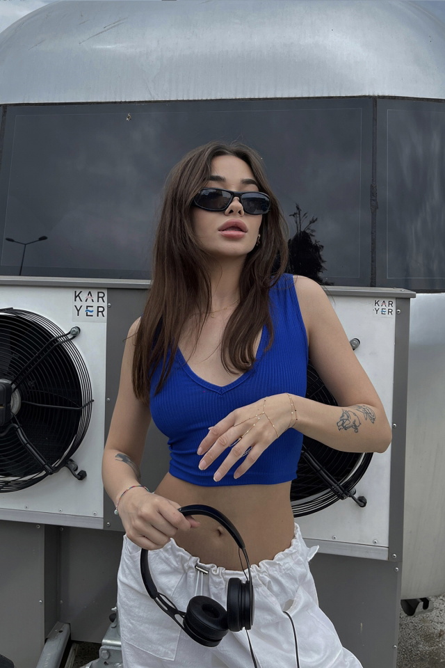 Saks Askılı Basic Crop Top