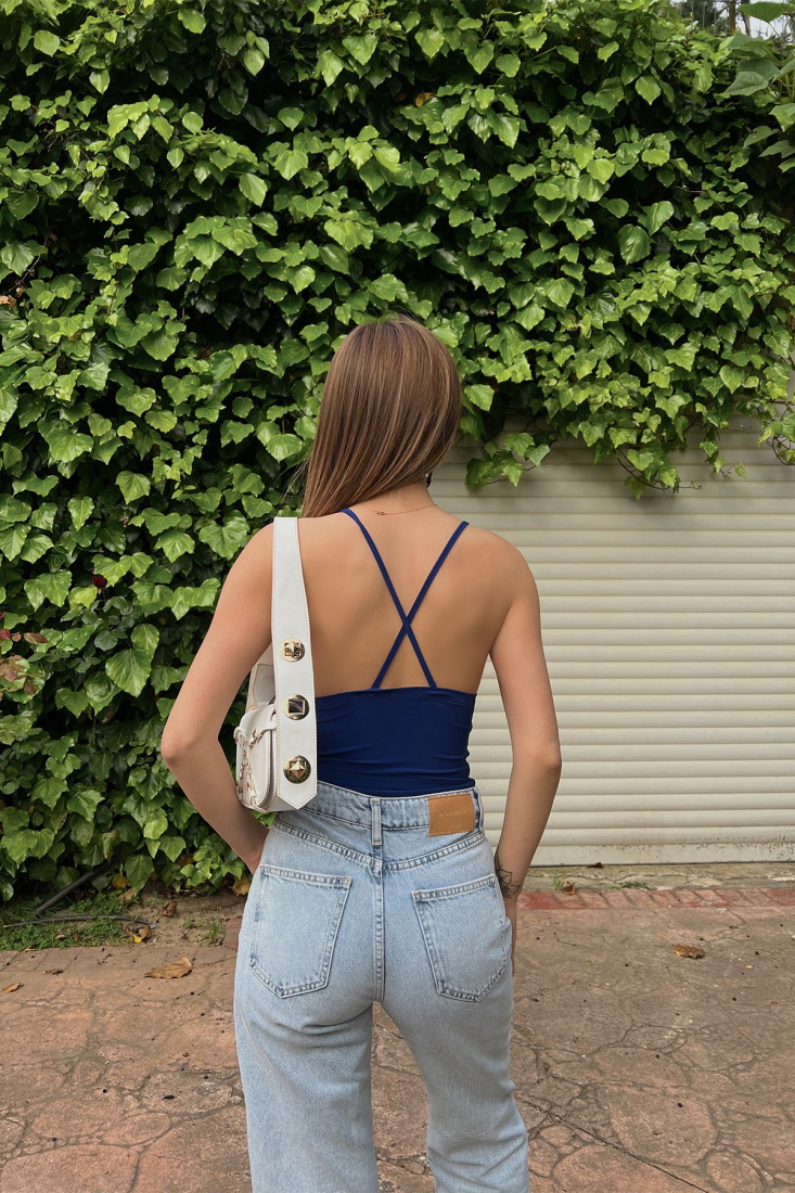 Saks Askılı Büzgülü Crop Top ATE6851 - EYYO