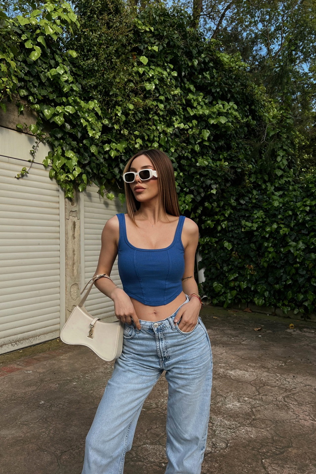 Saks Askılı Crop Top ATE6399 - 2
