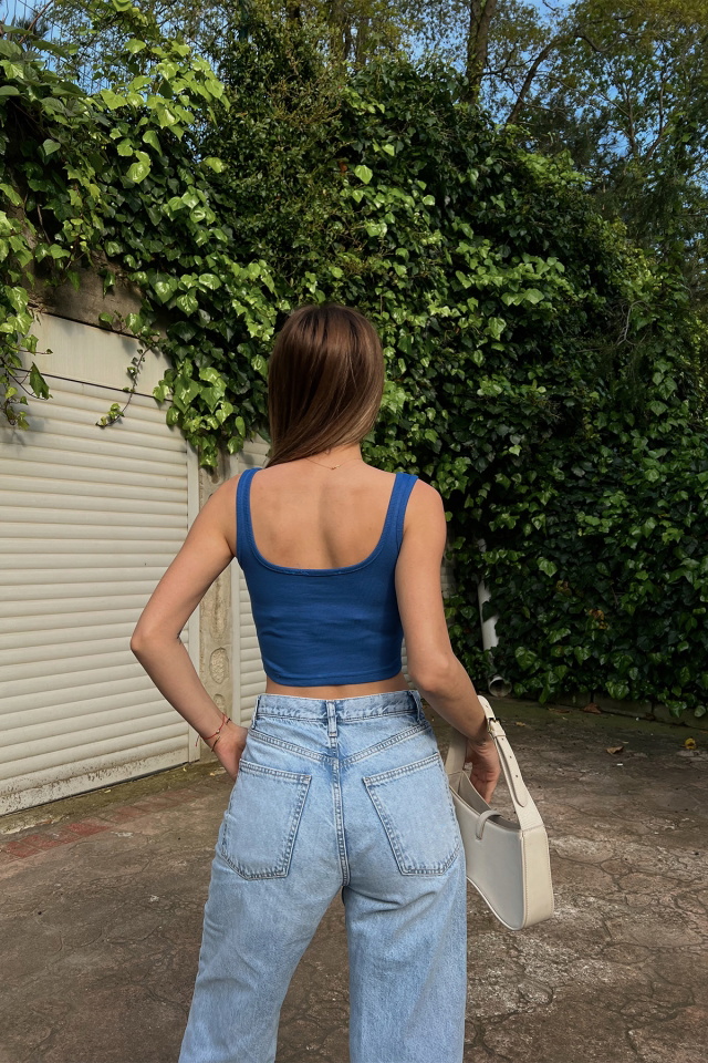 Saks Askılı Crop Top