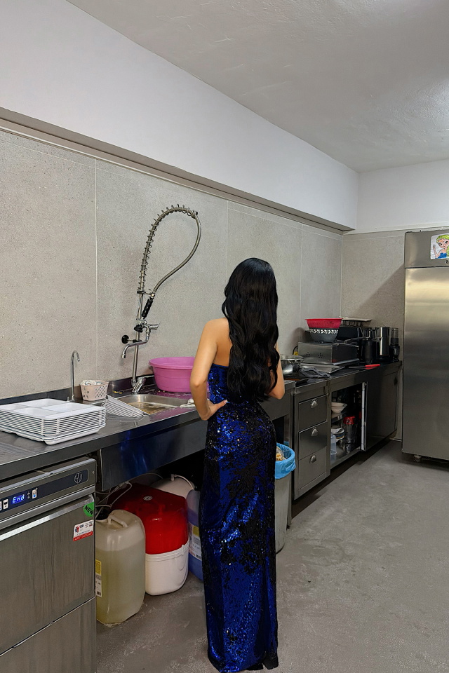 Saks Rococo Uzun Payetli Elbise ATE-4647 - 5