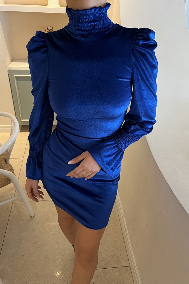 Saks Boğazlı Mini Elbise ATE2882 - 2