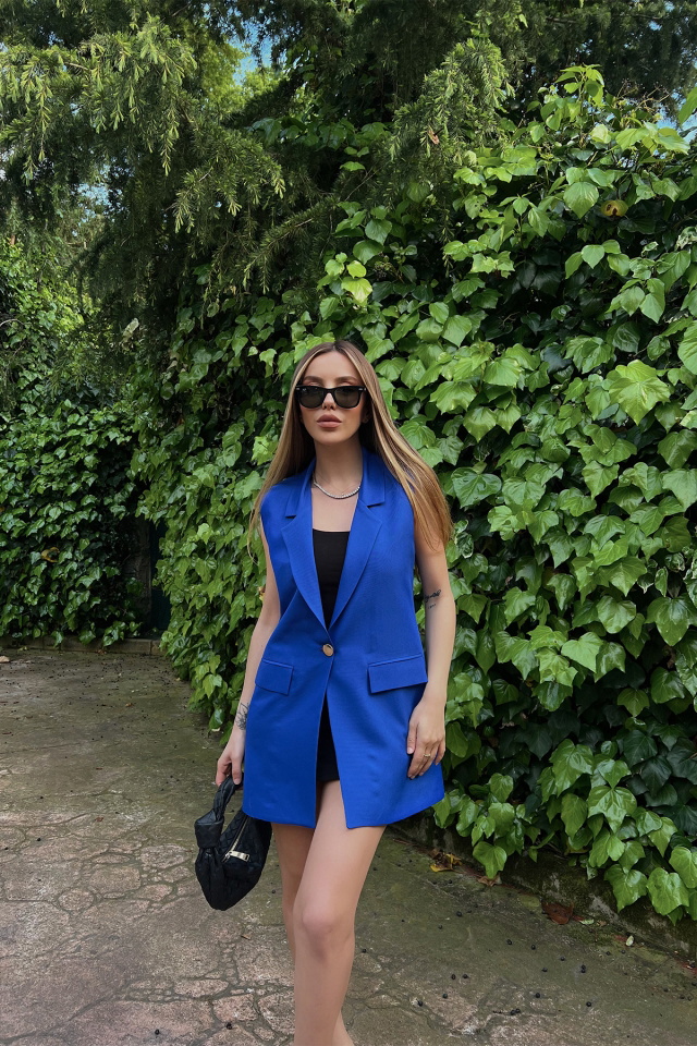 Saks Cep Detay Önü Düğmeli Yelek ATE6633 - 1