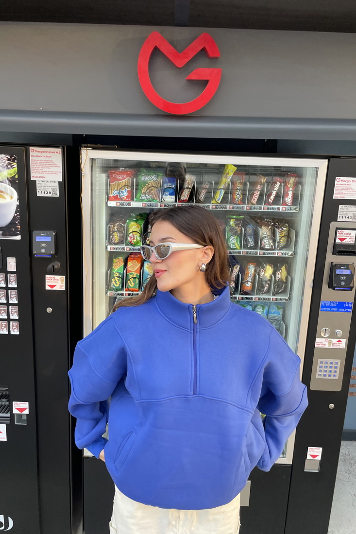 Saks Fermuar Detay Oversize Sweat ATE-0044 - EYYO